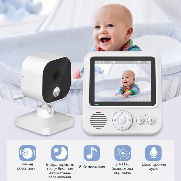Видеоняня ABM900 Baby Monitor 2.8 дюйма с ночным видением двусторонней связью и датчиком температуры - изображение 3