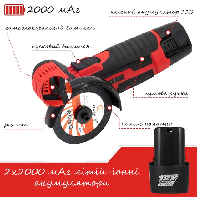 Акумуляторна шліфувальна міні-болгарка, кутова машинка портативна 500W, шліфувальна машина в кейсі червоний - Фото 8 Акумуляторна шліфувальна міні-болгарка, кутова машинка портативна 500W, шліфувальна машина в кейсі червоний - зображення 8