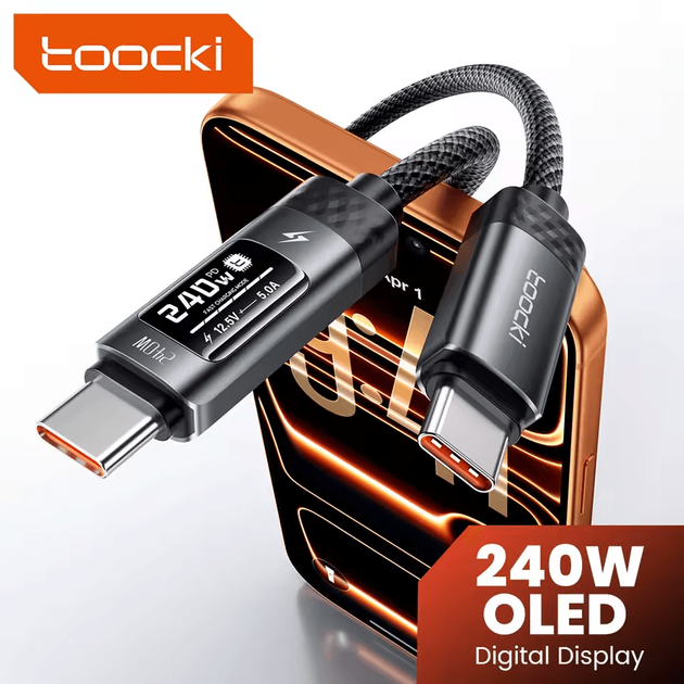 Кабель быстрой зарядки Toocki X111 c дисплеем Oled, Type-C 240W PD 3.1 для ноутбуков, телефонов - 2 метри - изображение 2