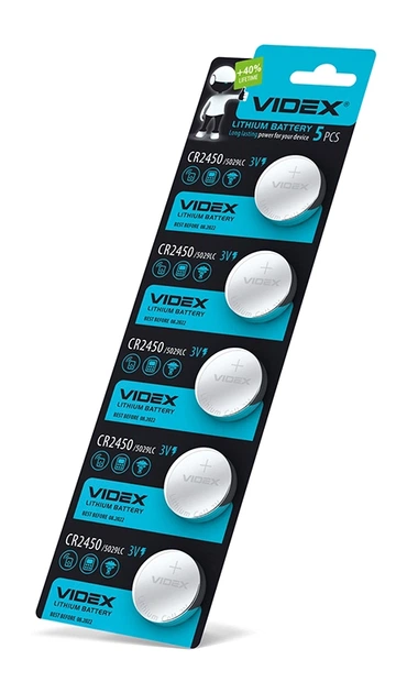 Батарейка літієва Videx CR2450 5шт BLISTER CARD 23462 - Фото 2 Батарейка літієва Videx CR2450 5шт BLISTER CARD 23462 - зображення 2