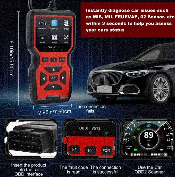 Автосканер V519 диагностический адаптер OBD Il/EOBD - изображение 3