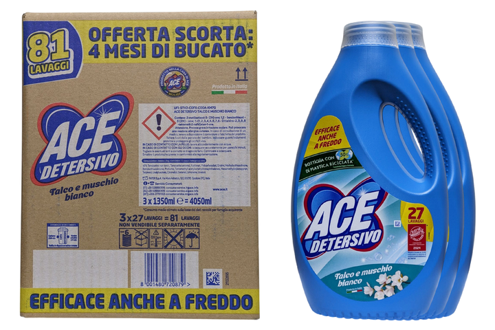 Рідкий засіб для прання ACE lavatr liq 27 mis ml. 1350 talco e muschio x3 tripack (4050 ml) - изображение 2