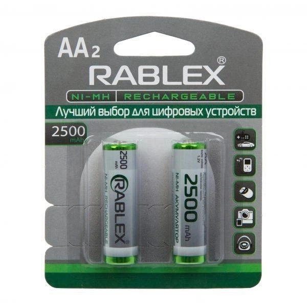 Акумуляторна батарейка Rablex HR6 AA NI-MH 2500mAh 2 шт - Фото 1 Акумуляторна батарейка Rablex HR6 AA NI-MH 2500mAh 2 шт - зображення 1