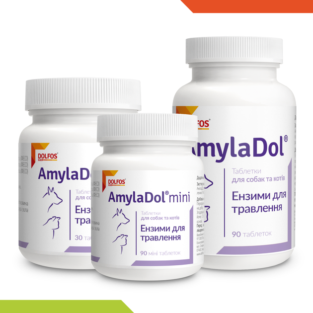 Вітаміни та добавки Dolfos AmylaDol mini - вітамінно-мінеральна добавка при захворюваннях підшлункової залози для собак малих порід та котів 90 табл (1702-90) - Фото 2 Вітаміни та добавки Dolfos AmylaDol mini - вітамінно-мінеральна добавка при захворюваннях підшлункової залози для собак малих порід та котів 90 табл (1702-90) - зображення 2