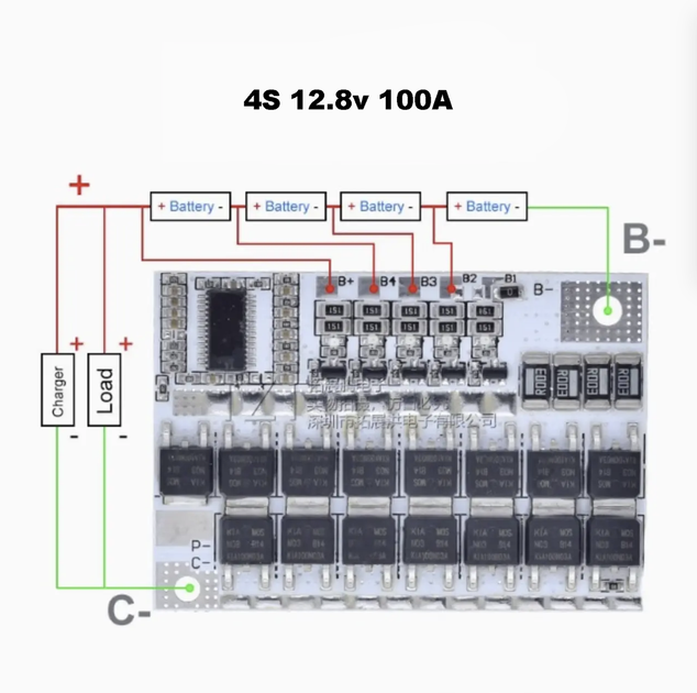 Плата BMS BT3-5_v4 4S 12.8V 100A для защиты и балансировки LiFePO4 аккумуляторов - Фото 2 Плата BMS BT3-5_v4 4S 12.8V 100A для защиты и балансировки LiFePO4 аккумуляторов - изображение 2