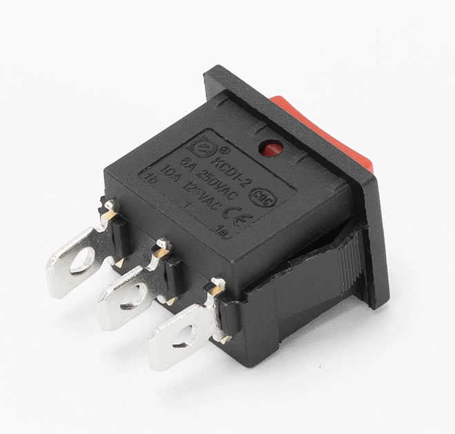Сетевой выключатель 3-позиционный KCD1 3pin 6А 250V Красый 15х21мм - изображение 2