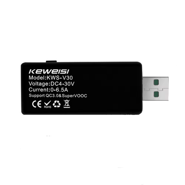 USB тестер KEWEISI KWS-V30 QC3.0 4–30V 6.5A с цветным экраном - Фото 3 USB тестер KEWEISI KWS-V30 QC3.0 4–30V 6.5A с цветным экраном - изображение 3