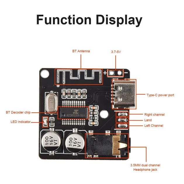 Стерео аудио модуль Bluetooth 5.0 XY-BT-Mini VHM-314 Type-C - Фото 3 Стерео аудио модуль Bluetooth 5.0 XY-BT-Mini VHM-314 Type-C - изображение 3