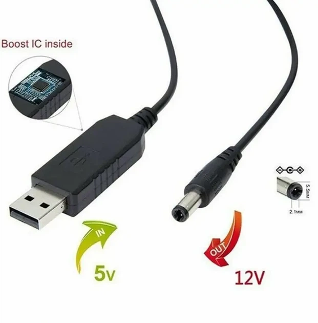 Кабель DC USB інвертор перетворювач для роботи роутера на 12 вольт 2.1x5.5 мм - зображення 3