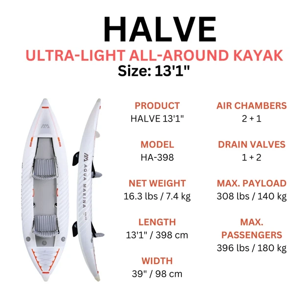 Каяк двомісний Aqua Marina Halve 4.0м (7.4кг) ультралегкий Packayak - Фото 4 Каяк двомісний Aqua Marina Halve 4.0м (7.4кг) ультралегкий Packayak - зображення 4