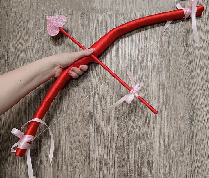 Набор Купидона (Амура) 3 в 1: Красные крылья 35см на 40 см, лук со стрелой handmade и красный нимб - изображение 2