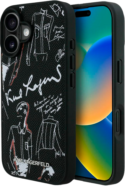 Etui Karl Lagerfeld Grained Pattern & Logo MagSafe do iPhone 16 Black (3666339463304) - obraz 1
