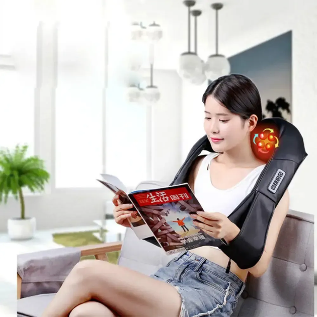 Массажер роликовый Massager of neck kneading Shiatsu для шеи, спины и всего тела с подогревом черный - изображение 7