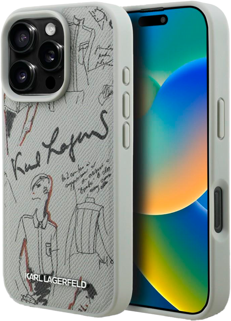 Etui Karl Lagerfeld Grained Pattern & Logo MagSafe do iPhone 16 Pro Grey (3666339463502) - obraz 1