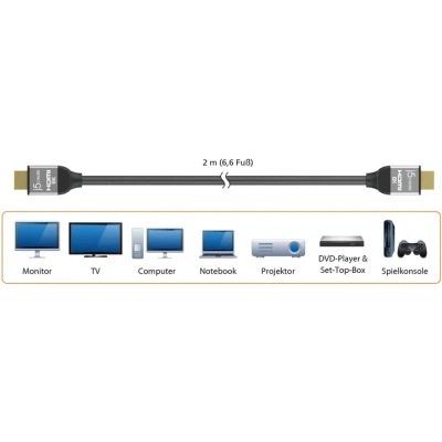 Кабель мультимедийный HDMI M to HDMI M 2.0m V2.1 8K 60Hz HDR10 HLG 48Gbp J5create (JDC53-N) - изображение 7