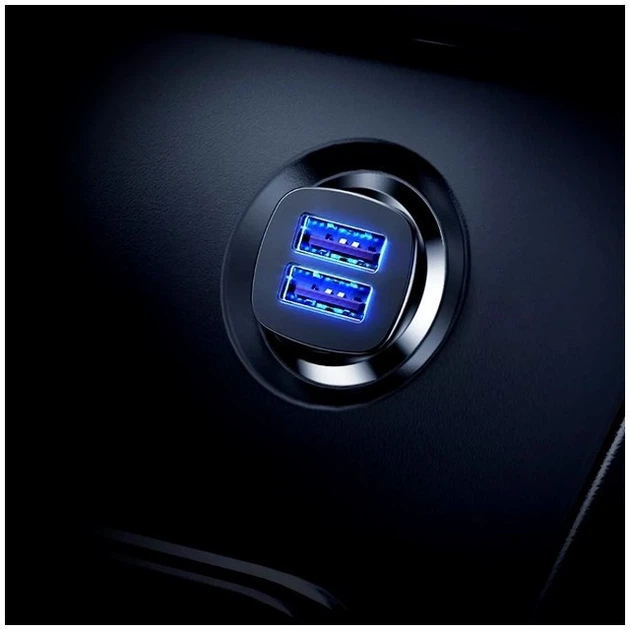 Зарядний пристрій Baseus 30W Dual QC3.0 для автомобіля чорний з двома USB Type-A - Фото 10 Зарядний пристрій Baseus 30W Dual QC3.0 для автомобіля чорний з двома USB Type-A - зображення 10