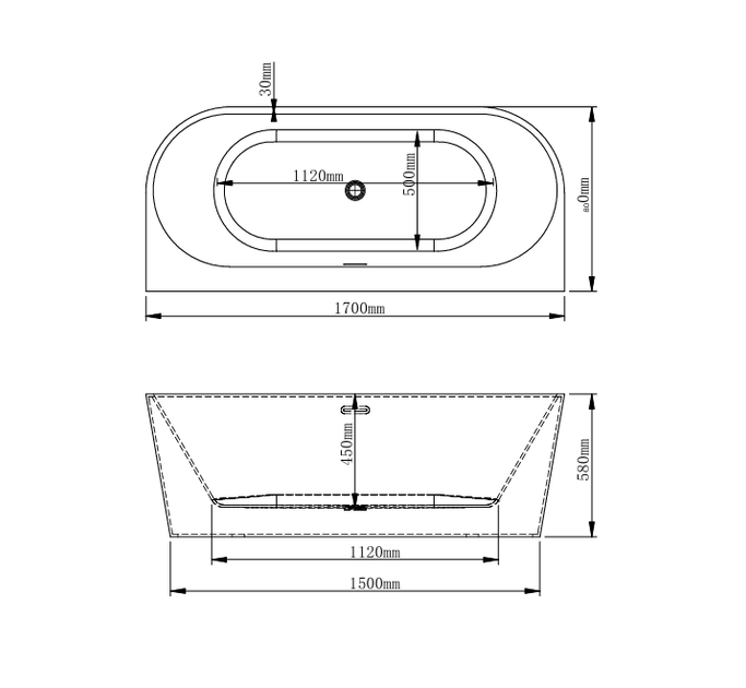 Ванна VBI CAVALLINO 170 x 80 пристінна - изображение 2