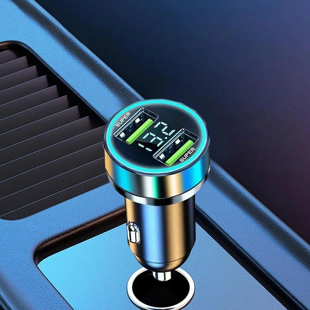 Автомобильное зарядное 2 выхода USB Super быстрая зарядка + Вольтметр - Фото 3 Автомобильное зарядное 2 выхода USB Super быстрая зарядка + Вольтметр - изображение 3