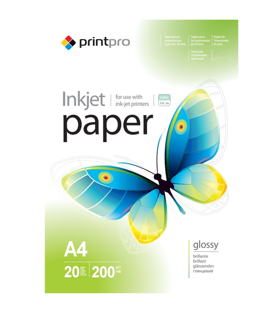 Фотопапір глянцевий PrintPro A4 200г/м2 20 аркушів (PGE200020A4) - Фото 1 Фотопапір глянцевий PrintPro A4 200г/м2 20 аркушів (PGE200020A4) - зображення 1