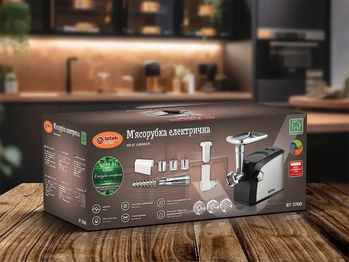 Кухонная мясорубка электрическая 4200Вт колбаса кеббе насадки соковыжималка BITEK BT-3700 - Фото 2 Кухонная мясорубка электрическая 4200Вт колбаса кеббе насадки соковыжималка BITEK BT-3700 - изображение 2