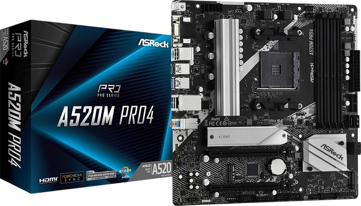 Материнська плата ASRock A520M Pro4 Socket AM4 (A520M Pro4) - Фото 1 Материнська плата ASRock A520M Pro4 Socket AM4 (A520M Pro4) - зображення 1