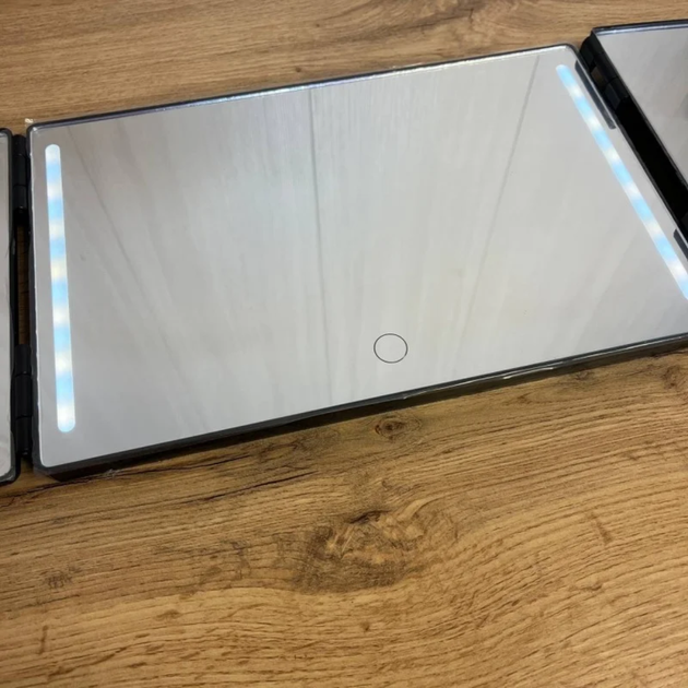 Комплектное зеркало для стрижки LED подсветка 3 секции USB 19,5x93 см черный для салонов красоты и ванной комнаты - изображение 4
