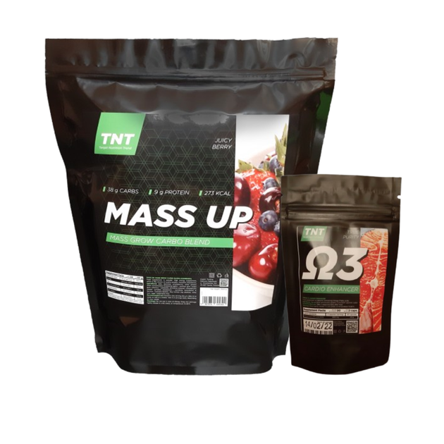 Гейнер для набора массы Mass UP TNT 2.5 кг Сливочная карамель + Омега-3 60 капс в подарок - Фото 1 Гейнер для набора массы Mass UP TNT 2.5 кг Сливочная карамель + Омега-3 60 капс в подарок - изображение 1