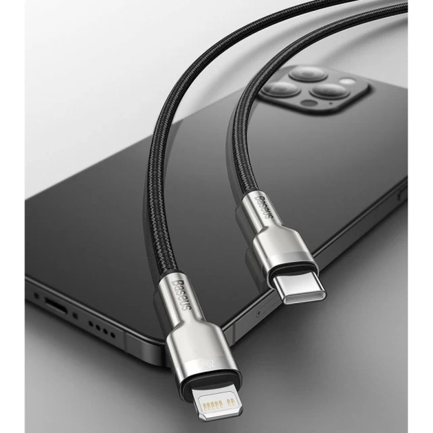 Кабель зарядный Baseus Type-C Lightning Cafule Metal 0.25 м Black (CATLJK-01) - Фото 5 Кабель зарядный Baseus Type-C Lightning Cafule Metal 0.25 м Black (CATLJK-01) - изображение 5