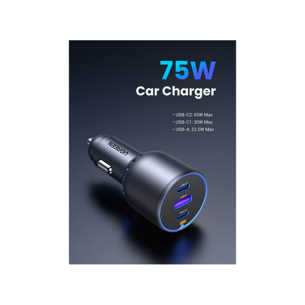 Автомобільний зарядний пристрій для телефона Ugreen 75 W 2*USB-C PD 3.0 & USB-A Grey (EC703) - Фото 7 Автомобільний зарядний пристрій для телефона Ugreen 75 W 2*USB-C PD 3.0 & USB-A Grey (EC703) - зображення 7