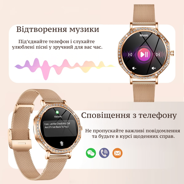 Женские смарт часы круглые для андроид и айфон водонепроницаемые с браслетом шагомер сон спорт звонки уведомления - изображение 5