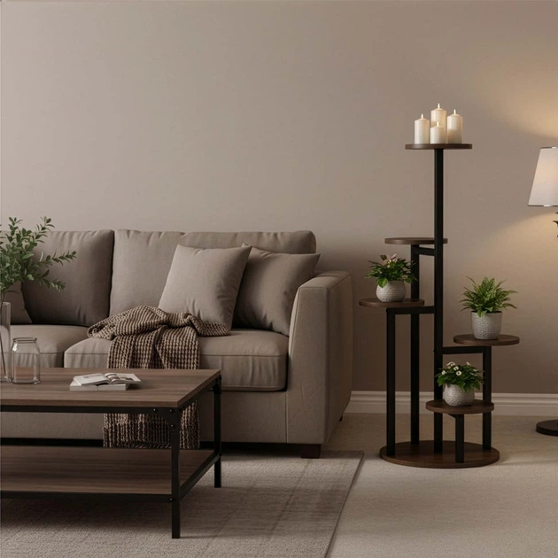 Stojak na kwiaty Springos metalowy 5 poziomów Ciemnobrązowy GA0219 (5908455306843) - obraz 8