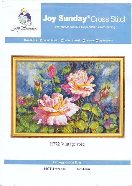 Набор для вышивания по нанесённой на канву схеме "Vintage rose". AIDA 14CT printed, 59*44 см - изображение 2