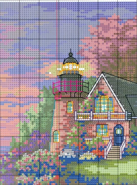 Набір для вишивання за нанесеною на канву схемою "The seaside lighthouse (1)". AIDA 14CT printed, 44*36 см - зображення 6