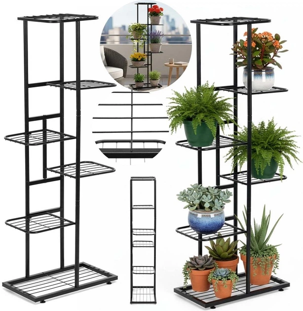 Підставка для квітів Springos металева з 6 полицями 106 см Чорна GA0214 (5908455306089) - зображення 6