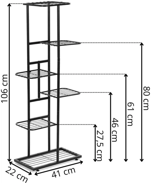 Підставка для квітів Springos металева з 6 полицями 106 см Чорна GA0214 (5908455306089) - зображення 16