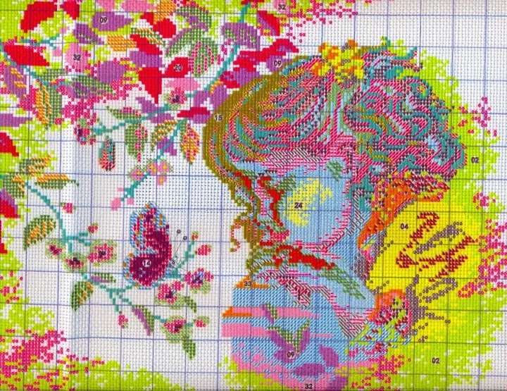 Набор для вышивания по нанесённой на канву схеме "The little girl with butterfly".AIDA 14CT printed , 38*30 с - изображение 5