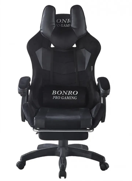 Крісло геймерське з тканини Bonro B-146 чорно-сіре з підставкою для ног - зображення 3