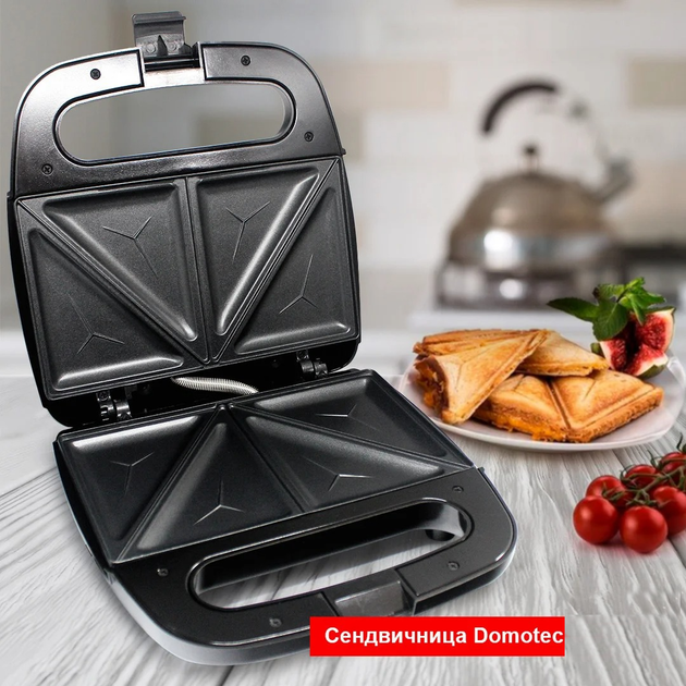 Электрическая сендвичница DOMOTEC 750W с антипригарным покрытием Черная - изображение 3