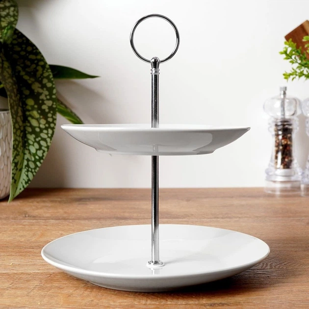 Підставка Excellent Houseware порцелянова 2-рівнева біла 21 см (8718158472205) - зображення 5