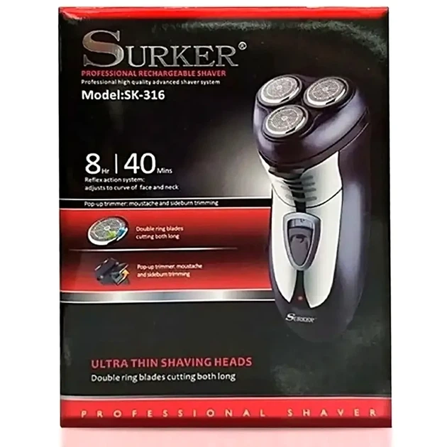 Электробритва SURKER SK-316 аккумуляторная с USB триммер для бороды с индикатором заряда влагозащищенный корпус черный - изображение 7