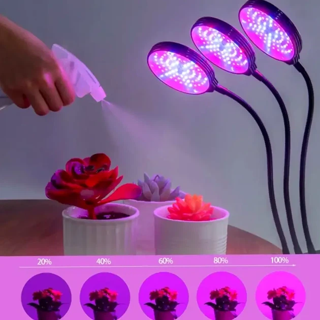 Світлодіодна фітолампа RGB 3 головки 45 Вт з USB та таймером для рослин висота 56 см колір основи чорний - зображення 3