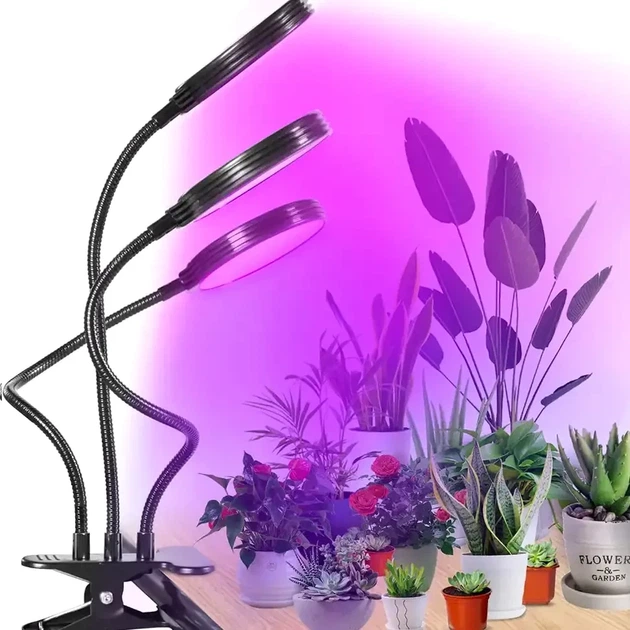 Світлодіодна фітолампа RGB 3 головки 45 Вт з USB та таймером для рослин висота 56 см колір основи чорний - зображення 4