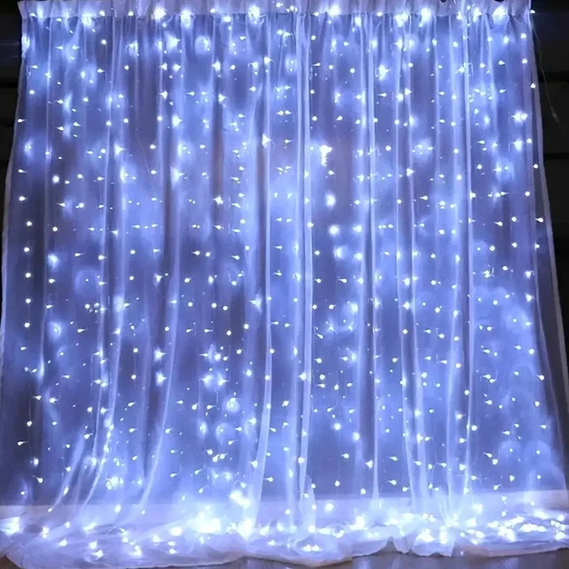 Гірлянда штора світлодіодна 400Led холодний білий 3х2м для прикраси вікон MA422 - зображення 3