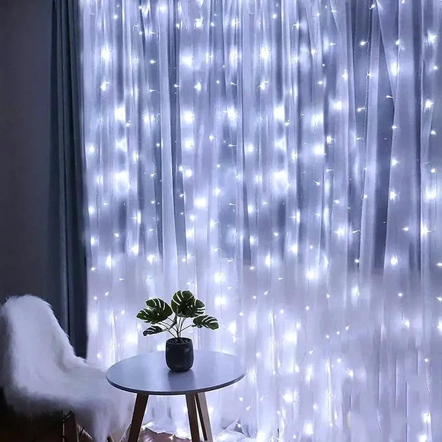 Гірлянда штора світлодіодна 400Led холодний білий 3х2м для прикраси вікон MA422 - зображення 6