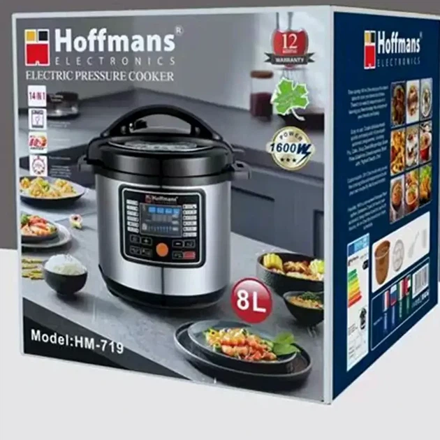 Мультиварка скороварка 8 л 1600 Вт антипригарное покрытие сенсорное управление Hoffmans HM-719 цвет Черный с серебристым - изображение 9
