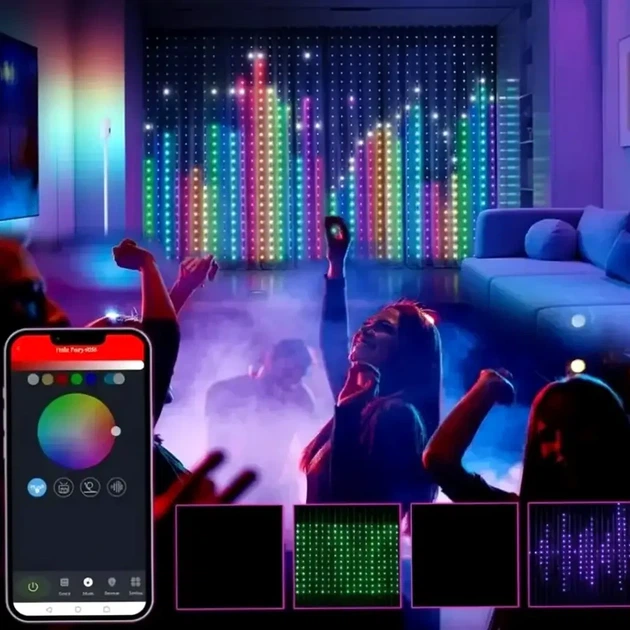 Светодиодная гирлянда-занавес RGB с USB-питанием 400 LED 3x2м с пультом ДУ для новогоднего декора бронзовый Снеговик - изображение 2