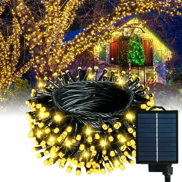 Гирлянда на солнечной батарее 150м 1500LED теплый белый для улицы с пультом управления и USB питанием - изображение 2