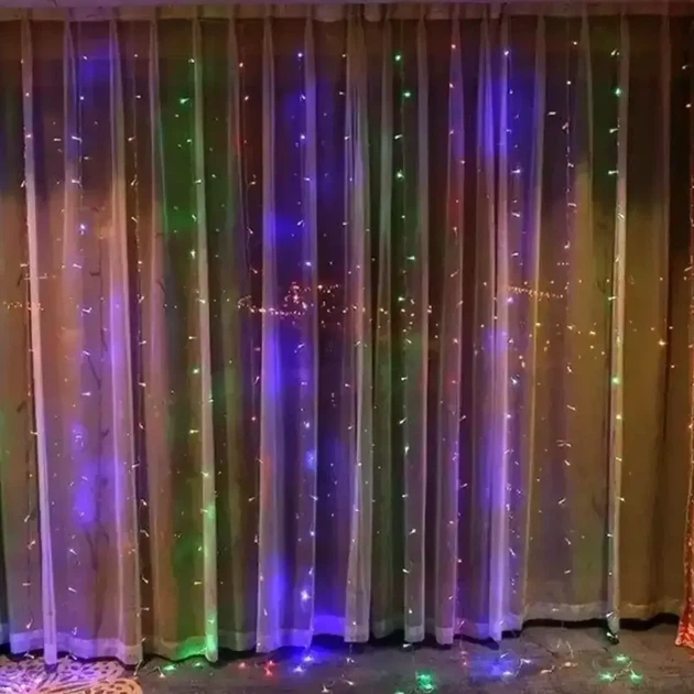 Гірлянда штора водоспад 320LED RGB 2х1.5м із живленням від USB для новорічного прикраси інтер'єру - зображення 4