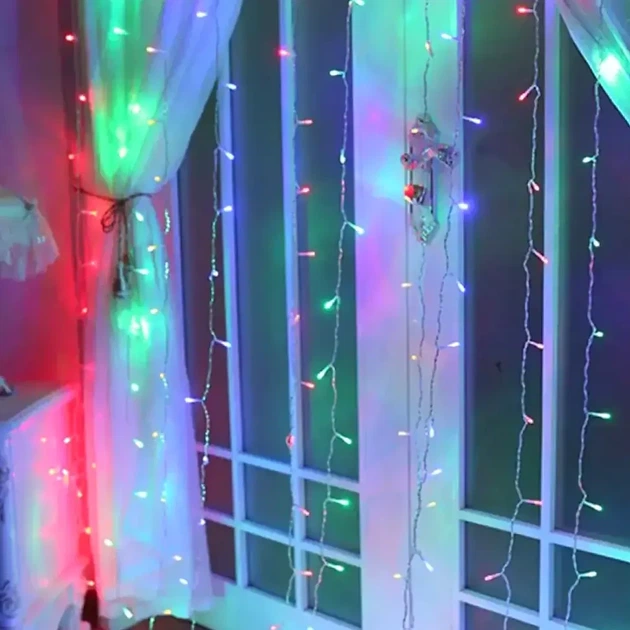 Гірлянда штора водоспад 320LED RGB 2х1.5м із живленням від USB для новорічного прикраси інтер'єру - зображення 8