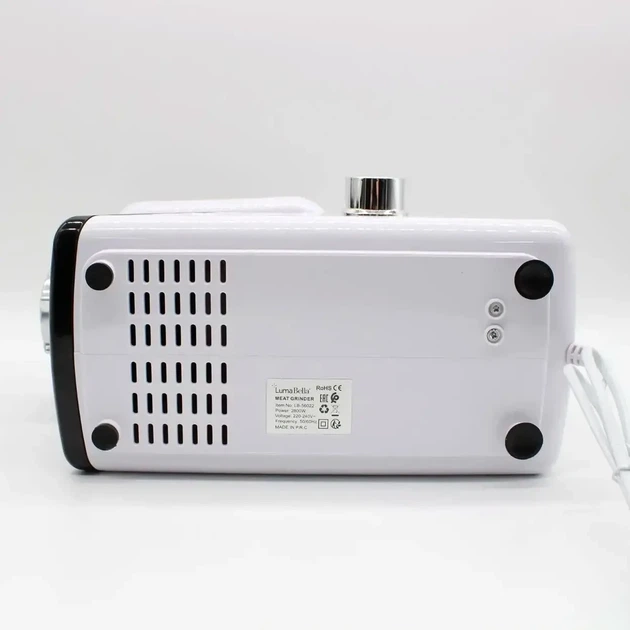 Электромясорубка LumaBella LB-56022 3000Вт реверс 7 насадок для приготовления колбас кеббе белая нержавеющая сталь - Фото 8 Электромясорубка LumaBella LB-56022 3000Вт реверс 7 насадок для приготовления колбас кеббе белая нержавеющая сталь - изображение 8
